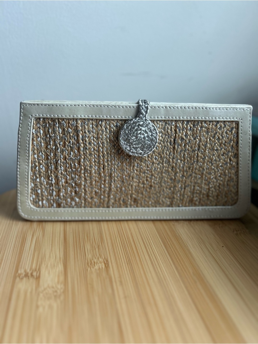 Woven Straw Clutch Handmade with Cream Trim from Bangladesh
